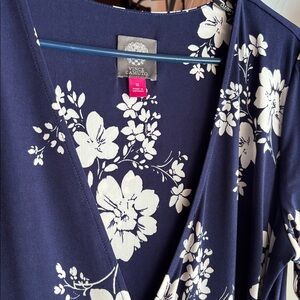 Blue Navy Floral Wrap Hibiscus Dress Vince Camuto